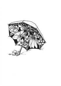 umbrella drawing, pen and ink umbrella, floral umbrella